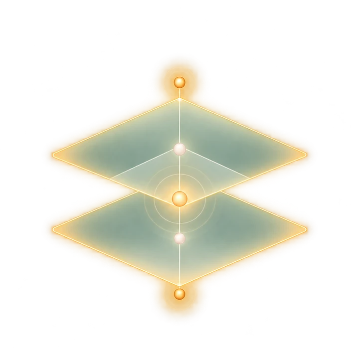 Two stacked glowing layers, representing an agent: intelligence given a job and some memory.
