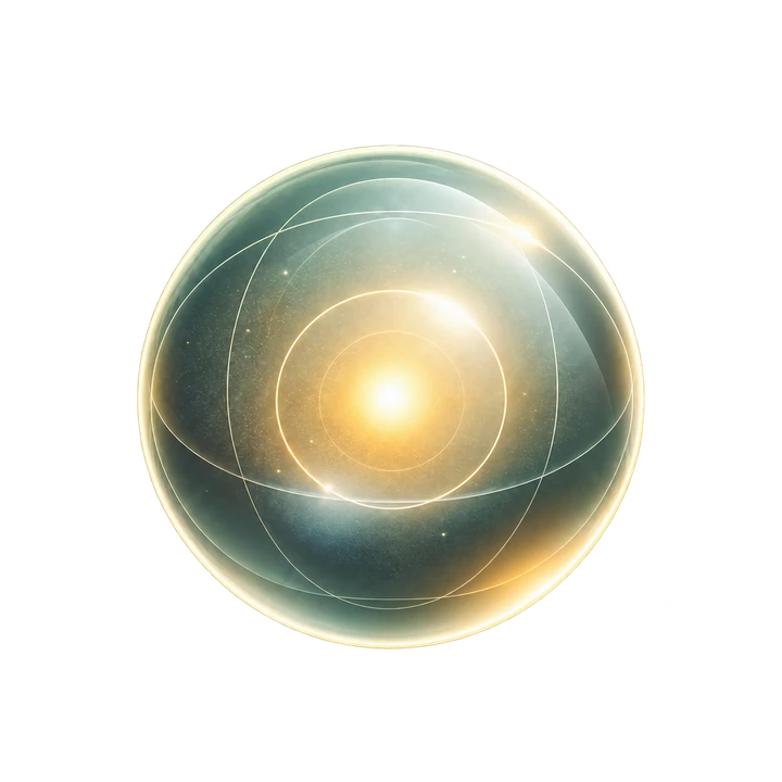 A glowing sphere with orbits, representing a model: intelligence on its own.